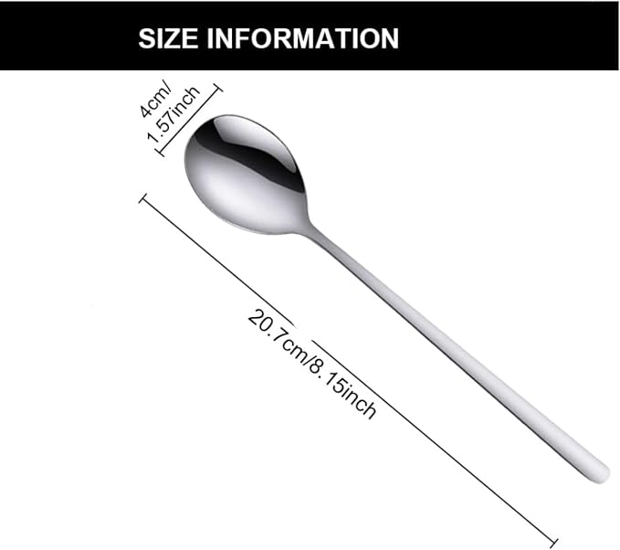 Korean Spoon,Stainless Steel Table Spoons,8.15 inch Long Handle Dinner Rice Soup Spoon Set for Home Kitchen Restaurant - 4 PCS