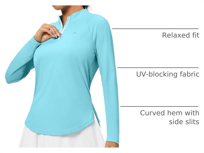 Heathyoga Long Sleeve Workout Tops for Women Golf Shirt UPF 50+ Swim Shirts for Woman UV Sun Protection Quarter Zip Pullover