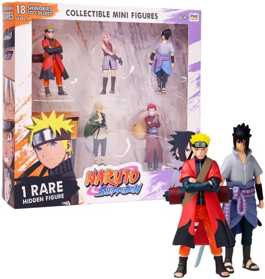 P.M.I. Naruto Shippuden Collectible Mini Figures 6 Pack Deluxe Box | Anime Action Toy Set Featuring Team 7 Ninjas, Akatsuki, Legendary Sannin & Rare Shinobi (Assortment C)