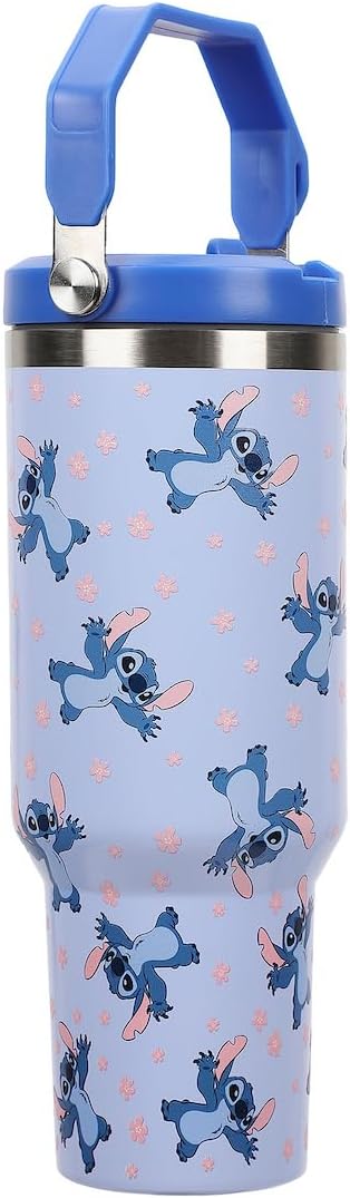 Disney Lilo & Stitch Sky Blue AOP 40 Oz. Vacuum Sealed Stainless Steel Tumbler With Carry Handle