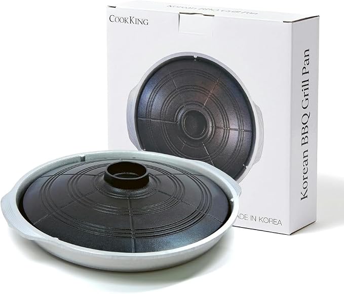 COOKKING - Korean Traditional BBQ Grill Pan, Cauldron Lid Shape - Stovetop Nonstick Indoor/Outdoor Smokeless BBQ Cast Aluminum Grill Pan, Made in Korea