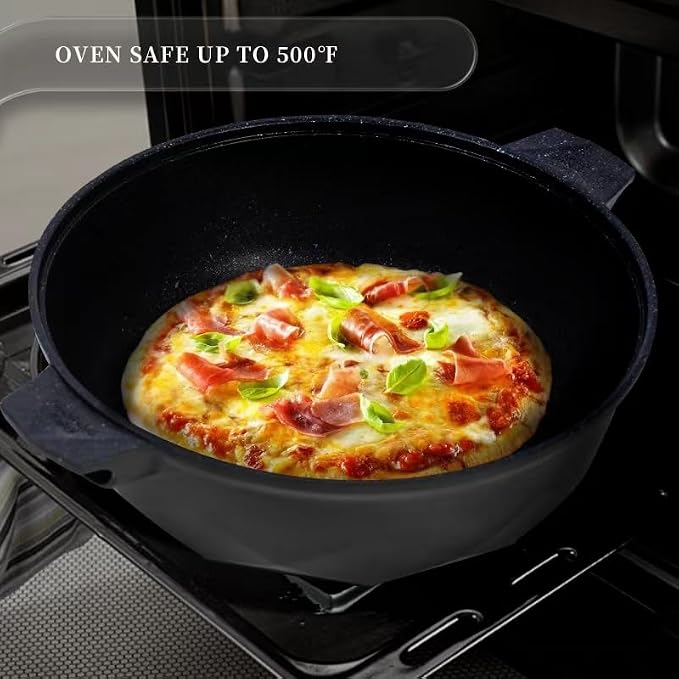 TIBORANG 11 Inch Nonstick Frying Pan with Lid,8-in-1 Multipurpose Cookware | 5 Qt Deep Sauté Pan Skillet with Steamer, PFOA-Free, Dishwasher & Oven Safe, Induction Compatible, Stay-Cool Handle, Black