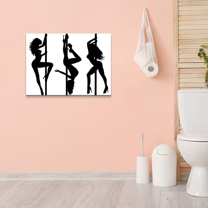 Yeesjoee Sexy Black White Pole Dancers Silhouette Canvas Wall Art Decor, Woman Dynamic Abstract Posters, Modern Dance Pictures Prints for Living Room Girls Bedroom Gym Trendy Store, 18x24 in Framed