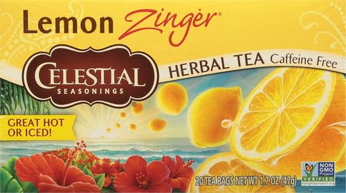 Celestial Seasonings Lemon Zinger Herbal Tea Box, Caffeine Free, 20 Tea Bags (Pack of 2)