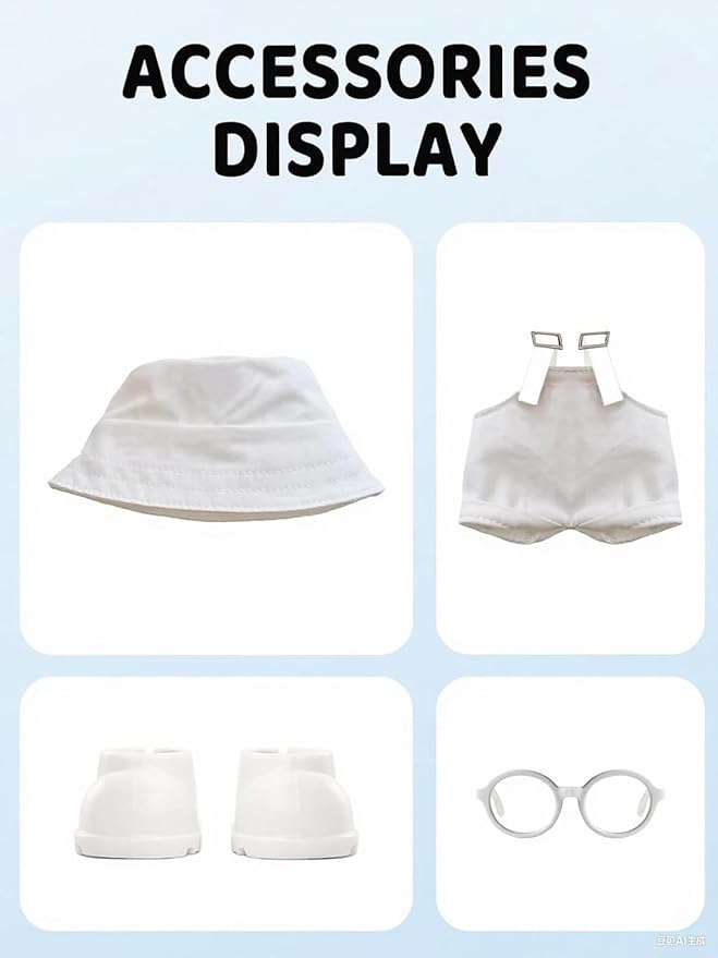 2PCS Doll Clothes Set for 17cm Dolls – Stylish Outfit with 2 Hat, 2 Overalls, 2 Shoes & 2 Glasses of Clothes Designer, Cute Clothes for Dress up Unique Style (Black+White) (Doll Not Included)