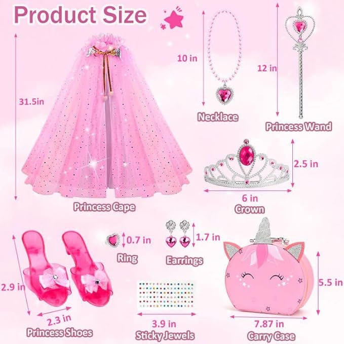Heaning Princess Dress Up for Girls Costumes Accessories with Cape Christmas Birthday Gift Toys for 3-6 Year old Girl