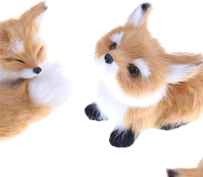 GUDVES Simulation Brown Fox Toy Furs Squatting Fox Model Home Decoration Animals World with Static Action Figures (Fox Toy)