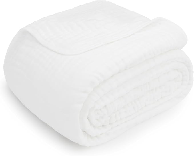 Comfy Cubs Adult Muslin Blanket 50x60” Throw Swaddle Blankets, White | 6 Layer Soft, Breathable & Lightweight Muslin Adult Blanket - Machine Washable & Designed in the US Bedding for All Seasons