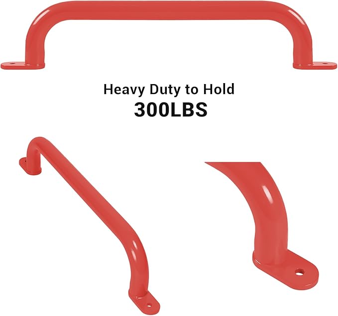 ESPETS 17 Inch 6 Pieces Red Steel Handles for Outdoor Playground Accessories - Swing Set Attachment Grab Bars, Playset Safety Handles, Indoor Monkey Bars for Jungle Gym, Playhouse, Climbing Frame