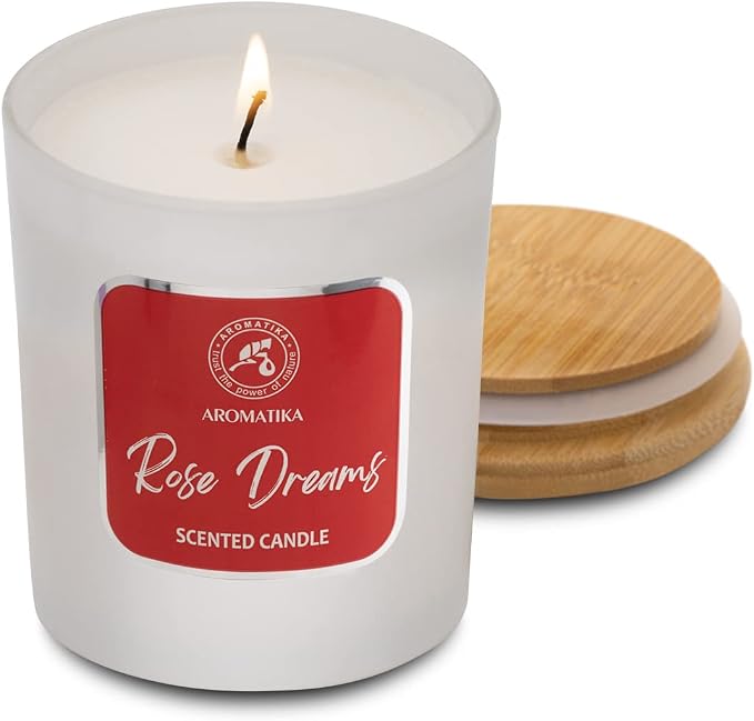 Scented Candle Rose Dreams - Essential Oil Aromatherapy Candle - Soywax Candle - Up to 45 Hours Burn Time - Glass Candle Gift - Luxury Soy Wax Candle for Home Scented - Home Scented Candles
