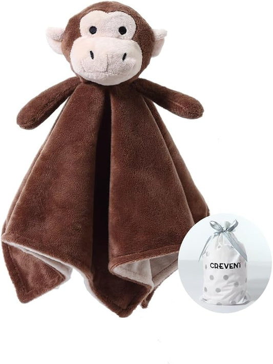 CREVENT Cozy Plush Baby Security Blanket Loveys for Baby Boys with Animal Face, Baby Shower/Birthday Gifts for Newborns Infant Toddler (Brown Monkey)
