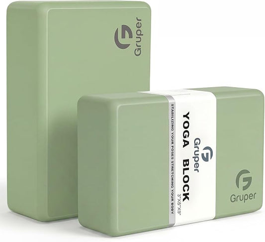 Gruper Yoga Blocks 2 Pack, 9"x6"x3" Exercise Blocks High-Density EVA Foam Blocks with Soft Non-Slip Surface, Lightweight Yoga Props for Yoga Pilates Meditation & Stretching