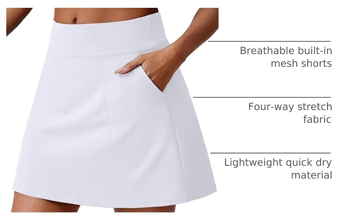 PINSPARK 17" Golf Skorts for Woman High Waisted Tennis Skirt with 4 Pockets | Lightweight, Quick Dry, 4-Way Strecth, Breathable, Tummy Control, UPF 50+ Athletic Skort for Workout, Pickleball, Gym, Casual