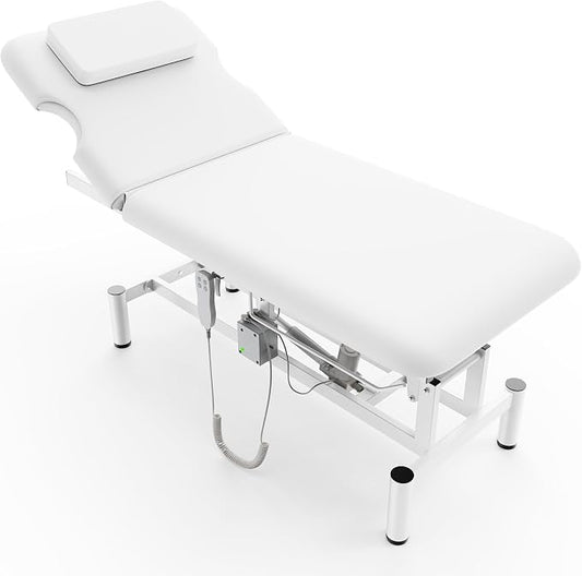 Dolonm 2 Motors Electric Massage Table, Hydraulic Electric Lift Adjustable Backrest and Height Lifting for Treatment, Physical Therapy, Spinal Massage, Facial Spa, Waxing, Tattooing - White