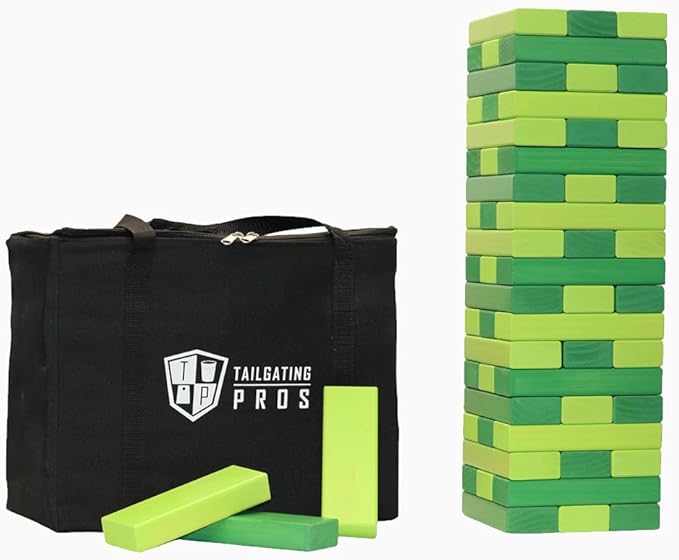 Tailgating Pros Premium Giant Toppling Timbers with Carrying Case – Choose Your Team Colors! Jumbo Outdoor Yard Game, Tower Grows to Over 5 Feet!