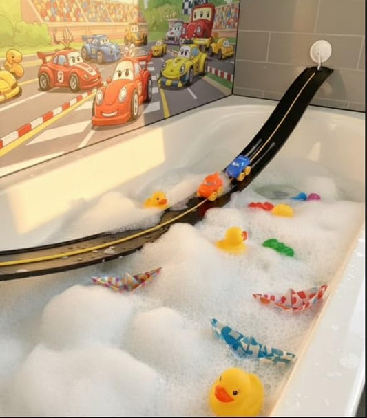 Race Car Bath Toy Set, Toddler Bath Toys, Race car Set, Toddler Gift, Suction Cup Bath Track, 8 Piece Set, Ages 3+, Including Mesh Storage Bag