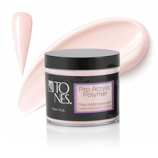 Tones Pro Acrylic Nail Powder, New Pink (Fresh Peach-Toned Pink), (8.5 Fl Oz) - Long-Lasting & Non-Yellowing Polymer for Salon Quality Nail Extensions & 3D Art