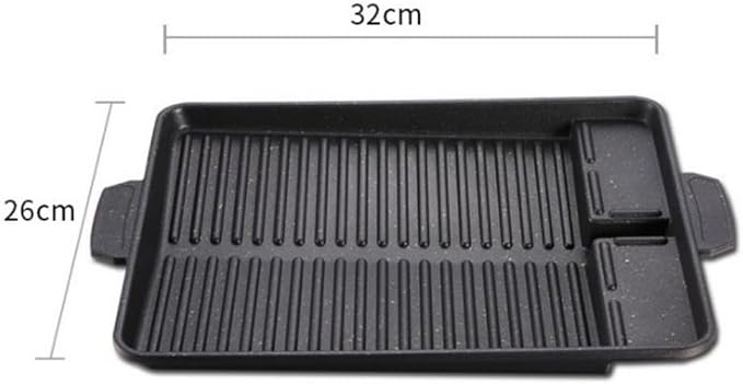 Korean-style Non-stick Grill Pan Rectangular Hot Plate Barbecue Pot Portable Oil Spill Baking Tray for Indoor Outdoor BBQ (Style A)