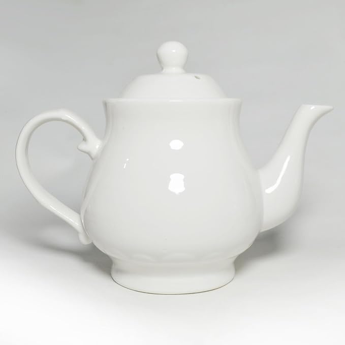 White Porcelain Teapot, Lotus Tea Pot Coffee Tea Water Pot Vintage Ceramic Gooseneck Kettle (26oz)