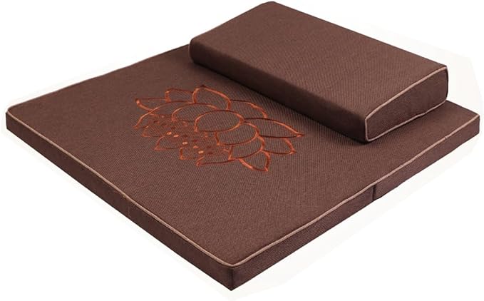 Portable Foldable Meditation Cushion Mat Set with Washable Cotton Linen Cover, Larger Thick Yoga Mat Bolster Floor Pillows Seating for Adults Meditation Accessories coffee1-70cm