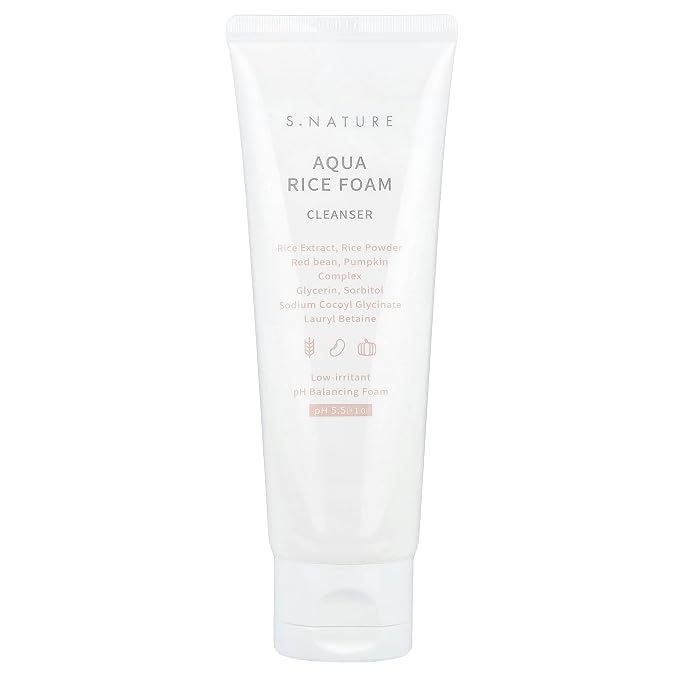 S.NATURE Aqua Rice Foam Cleanser | Facial Cleanser with Rice Extract and Rice Powder for Mild Cleansing, Glycerin, Vegan Face Wash, Korean Skincare | 80ml 2.7 Fl Oz