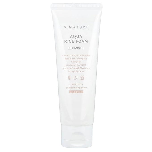 S.NATURE Aqua Rice Foam Cleanser | Facial Cleanser with Rice Extract and Rice Powder for Mild Cleansing, Glycerin, Vegan Face Wash, Korean Skincare | 80ml 2.7 Fl Oz
