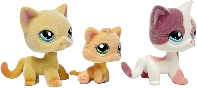 3pcs/Set Custom Flocked Pet Shop Toys Short Hair Cat Kitten Collie Great Dane Cocker Spaniel Dachshund Puppy Dog OOAK Compatible with LPS (#339 and #1691 and #2291)