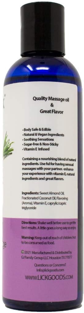 Lick Lavender Massage Oil – Calming Aromatherapy Massage Oil with Sweet Almond Oil & Vitamin E, Relaxing Floral Scent for Stress Relief & Couples Massage, 4 oz