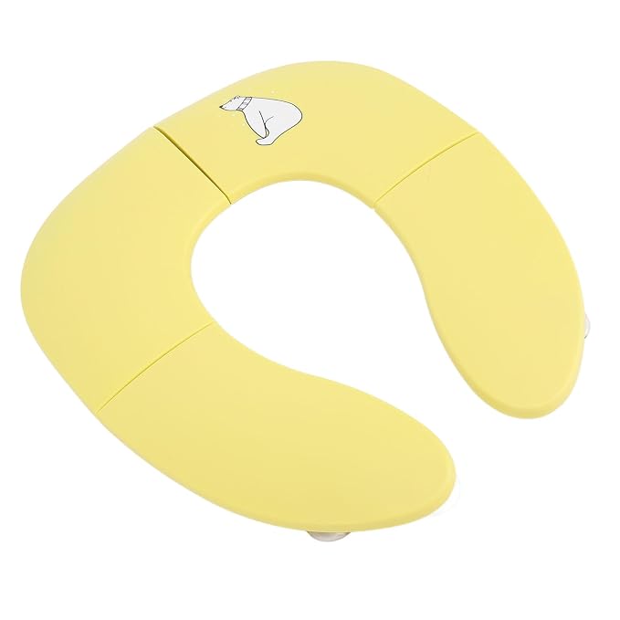 Fafeicy Kids Toilet Training Folding Travel Potty, PP Portable Toilet Cover with Non Slip Suction Cups, Foldable Cartoon Potty Seat for Outdoor Travel and Toddlers 35 X 29cm (Yellow)