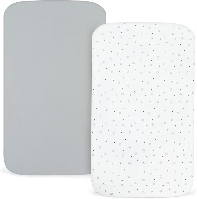 Bassinet Sheets 2 Pack, Fit for Graco Travel Lite Crib, My View 4 in 1, Fodoss Baby Bassinet Bedside Sleeper, Guava Lotus and Cloud Baby Premium Bassinet, Ultra Soft, Grey & White Star, 20" x 30"