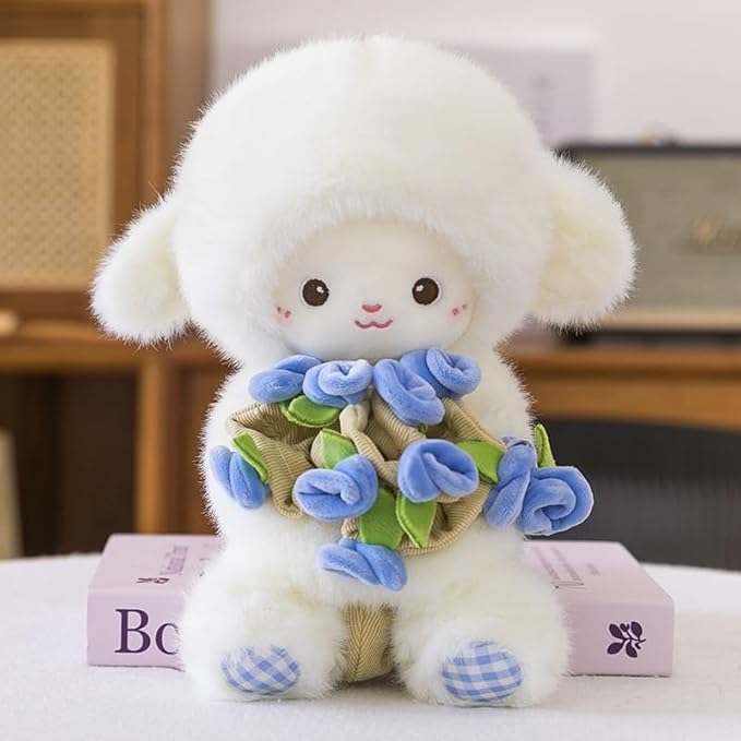 Baby Sheep Bouquet, 11.8IN Rose Baby Sheep Bouqet Plush Toy with Removable Hat Turn into a Bouquet, Hand-Flower Cute Sheeps Stuffed Lamb Plush Toy for Home Bedroom Decor, Holiday Birthday Gifts(#D)