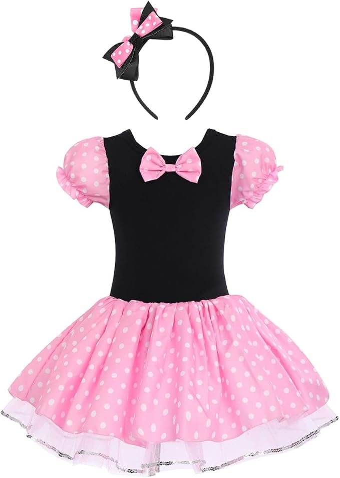 IBTOM CASTLE Toddler Girl Polka Dots Party Fancy Costume Tutu Dress up Dance Leotard Gymnastic Cosplay Cartoon Ear Headband