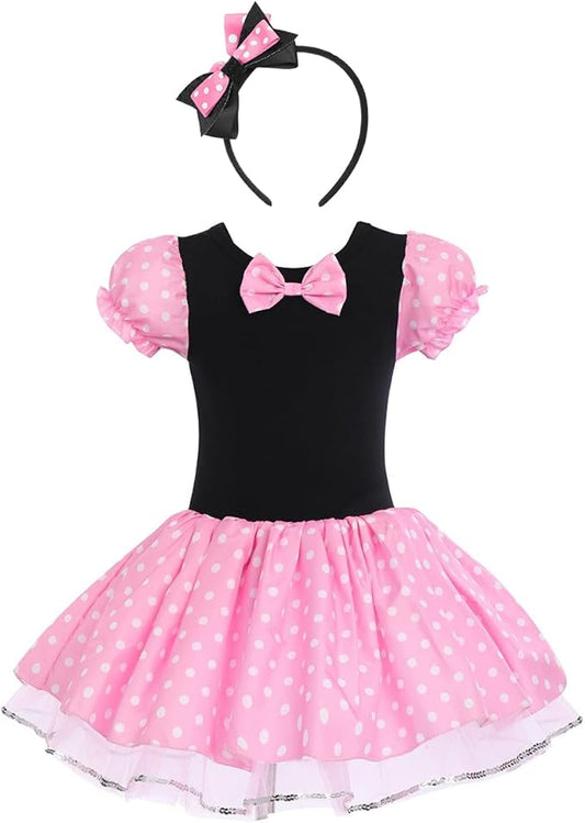 IBTOM CASTLE Toddler Girl Polka Dots Party Fancy Costume Tutu Dress up Dance Leotard Gymnastic Cosplay Cartoon Ear Headband
