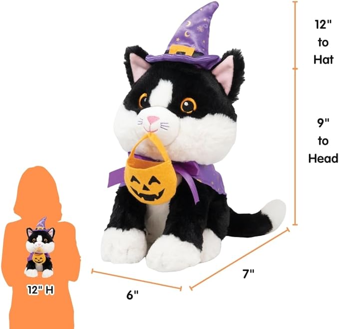 Cuddle Barn - Spook Jr & Trick-or-Treat Tammy Bundle of 2 | Halloween Animated Tuxedo Cat & Singing Ghost |Stuffed Animal Plush Toy