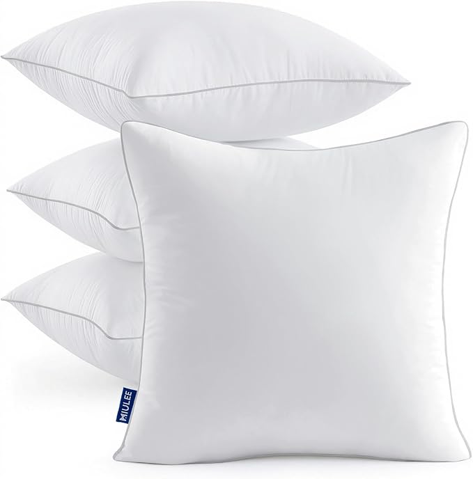 MIULEE 26x26 Inch Euro Pillow Inserts Pack of 4 with 100% Cotton Cover | Throw Pillow Inserts, Square Decorative Pillow Inserts for Sofa Bed Couch Bench