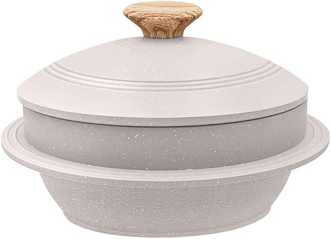 Cast Aluminum Pot with Lid, 72 oz Non-Stick Casserole Dish Korean Stone Bowl Induction Compatible, 2150 ml - White