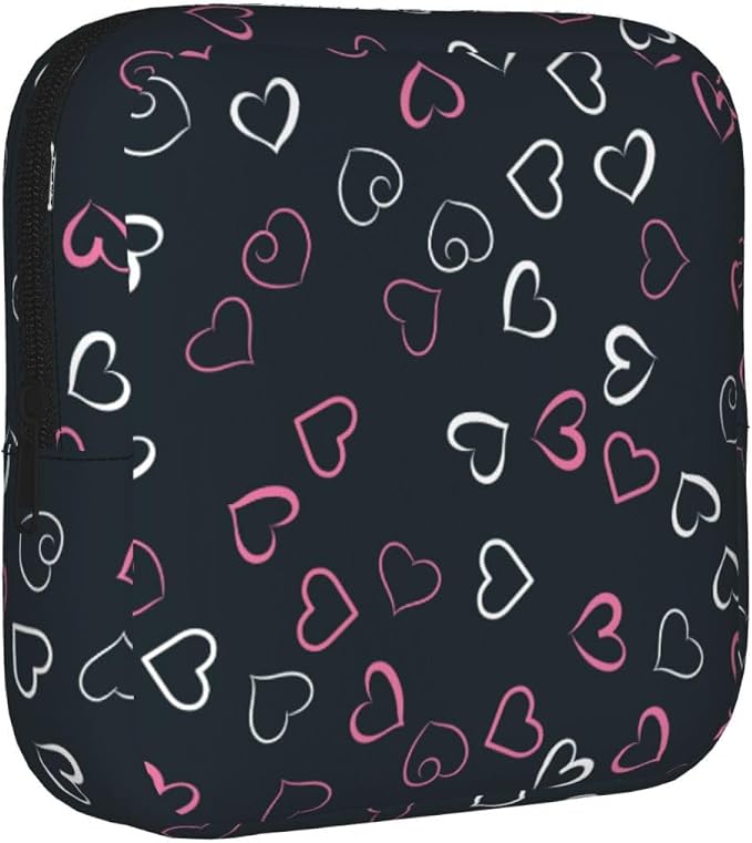 Hearts Love Heart Valentine Day Period Bag For Women,Portable Sanitary Napkin Period Pad Pouch For Purse, Small Make Up Bags