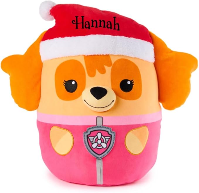 Personalized PAW Patrol Winter Holiday Puppy Squish Plush - 12 in (Personalized Skye with Santa Hat)
