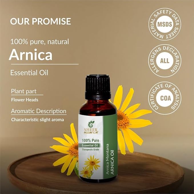 Arnica Flower Essential (Arnica Montana) Obtained from Distillation|Flower Extract of Arnica 100% Pure & Natural Therapeutic Grade for Aromatherapy Use 1.69 Fl. Oz
