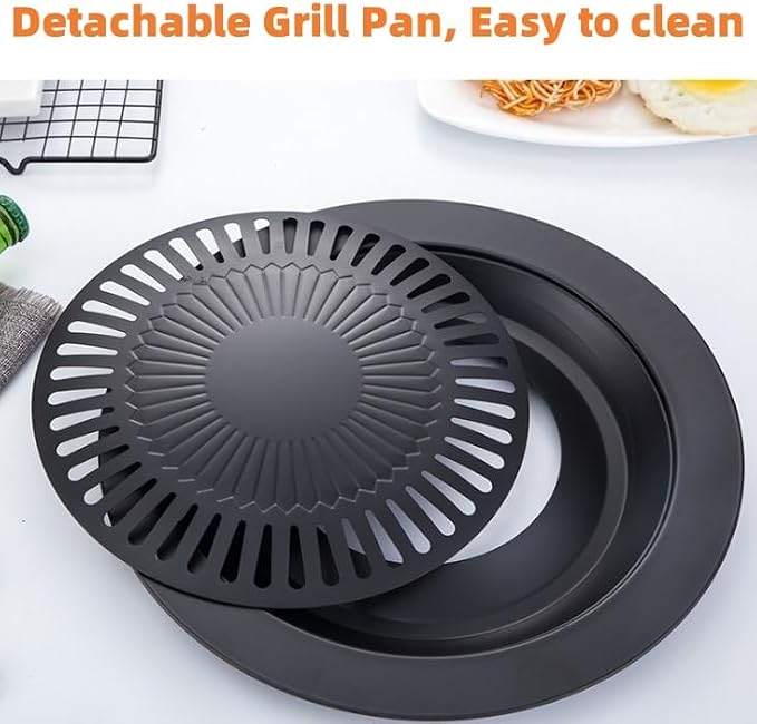 Haofy Korean BBQ Grill Pan Iron Easy to Anti Stick Round Stovetop Barbecue Grill Pan for Home Indoor Outdoor Cooking, Haofypmgriu3s8n
