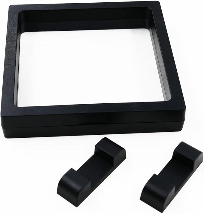 10Pcs Coin Holder Challenge Coin Display Stand, Black 3D Floating Display Case for AA Coin Medallions Jewelry Rock Gem Arrowhead Collecting and Display (4.3×4.3×0.8 inches)