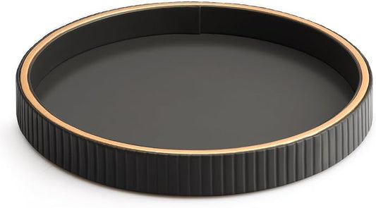 Leather Tray Desktop Storage Organizer, Round Valet Tray, Black | Premium Serving Trays Decorative Tray Desk Organizer for Sundries Cosmetics Phone Wallet Keys Cutlery, 10x10in