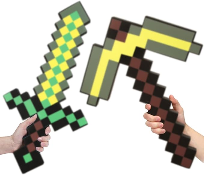 Pickaxe and Sword Toys,Foam Sword for Game Role-Play,Weapons,Halloween Christmas and Parties,Gift for Video Game Fans