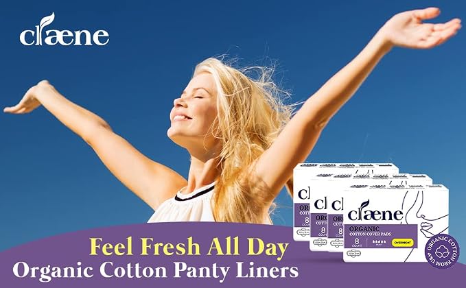 Claene Organic Cotton Cover Pads, Cruelty-Free, Menstrual Overnight Sanitary Pads for Women, Unscented, Breathable, Vegan, Organic Pads, Natural Sanitary Napkins with Wings(Overnight, 32 Count)