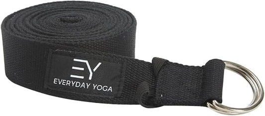 Everyday Yoga Bolster and Yoga Strap Set, Rectangular Meditation Pillow, Super Soft & Lightweight with Carry Handle - Firm Support for Restorative Yoga - Black - Strap 10ft Length