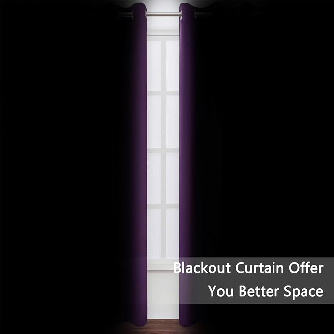 LEMOMO Blackout Curtains 52 x 120 Inch Long Purple Curtains Set of 2 Panels Room Darkening Curtains for Bedroom and Living Room