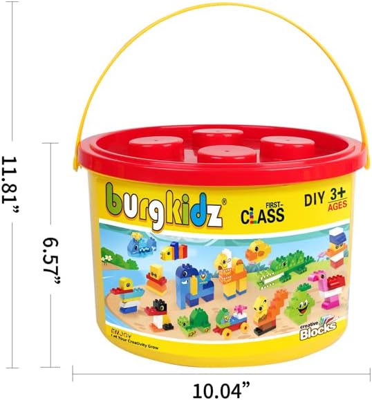 burgkidz Educational Toy Classic Big Size Bricks Building Blocks, Large Compatible Animal Building Bricks with Reusable Storage Bucket Gift for Boy Girl Ages 3+