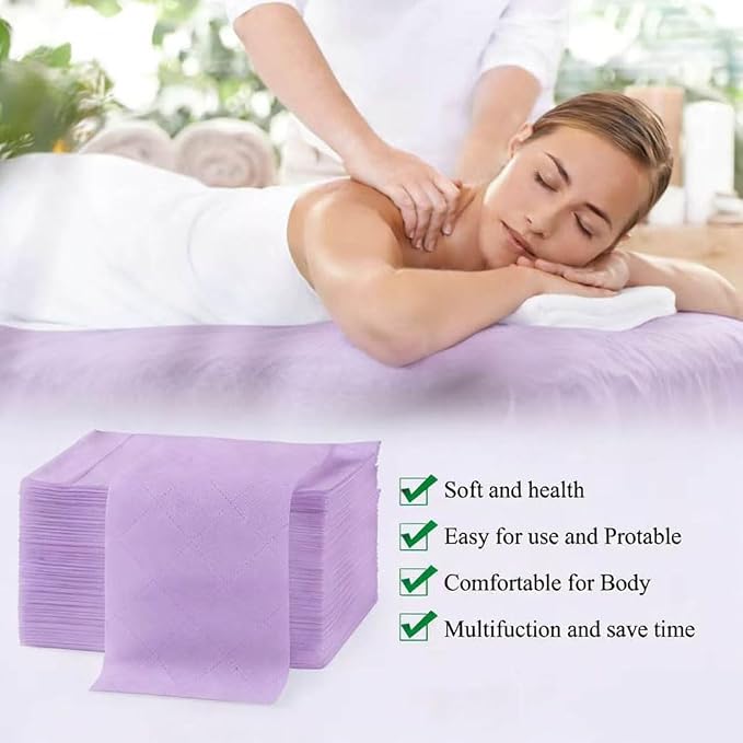 100Pcs Disposable Bed Sheets 31.5"x71"Massage Table Sheets Non-Woven Fabric Bed Covers for Ultimate Hygiene and Comfort in Massage,Tattoo, Beauty and Spa Treatments, Breathable & Durable Sheets(Purple