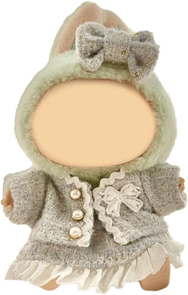 [3 in 1] 17cm Doll Clothes(NO Doll), Cute Dolls Outfit Accessories Luxury Style with Gray Tweed Fabric Pearl Buttons & Dress Small Kawaii Clothes Set for Dolls (Style 10)