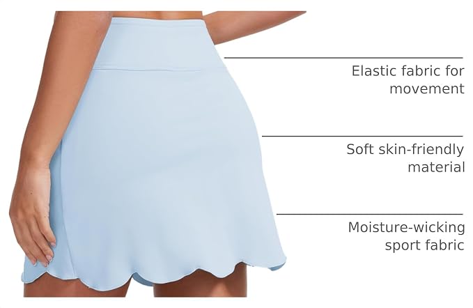 Skorts for Woman with Pockets 16" Golf Athletic Skirts Scalloped Hem Tennis Skirt Dressy Casual